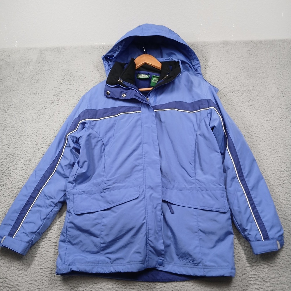 L.L. Bean Women's Petite Medium Blue Hooded Ski‎ Snow Jacket Winter Coat